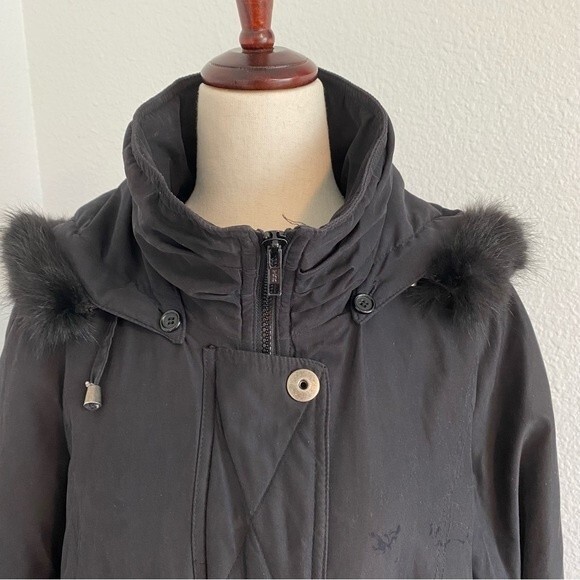 London Fog Black Parka Jacket Coat Fur Trim Removable Hood Zip Snap  M - Picture 5 of 16